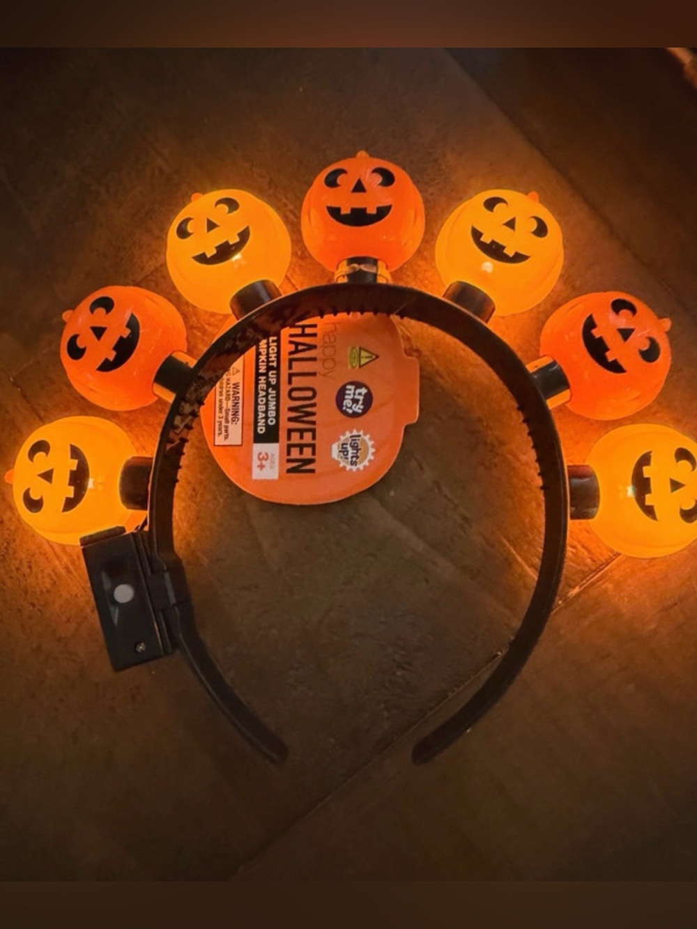 Light Up Jumbo Pumpkin Halloween Headband, Orange/Black Plastic, One Size